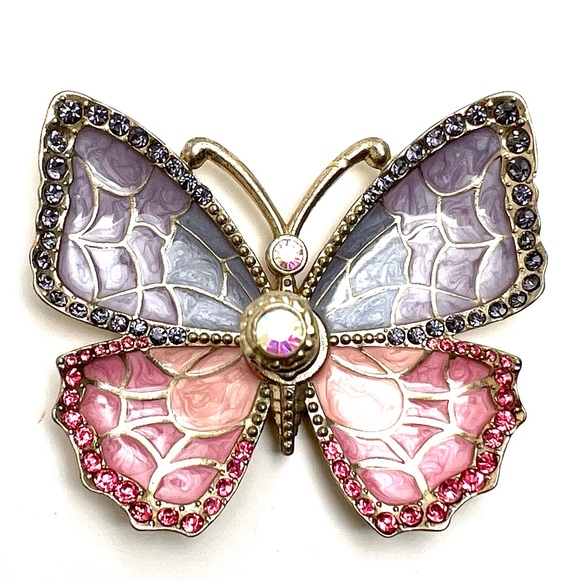 CRYSTAL ENAMEL GOLD PLATED BUTTERFLY JEWELLERY STAND ORGANAZER RING HOLDER GIFT - Picture 2 of 8